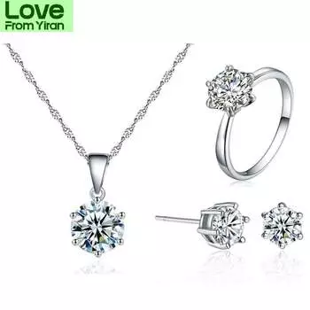 Новое роскошное круглое серебряное кольцо для невесты с гвоздем, 3 шт., свадебное для женщин, леди, подарок на годовщину, ювелирные изделия J5905 8