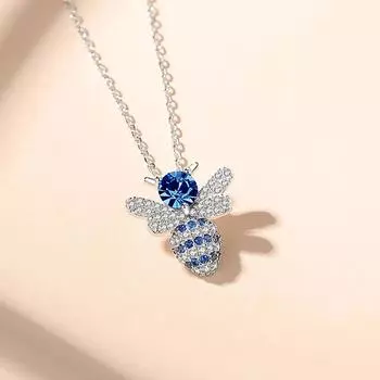 Новое роскошное модное ожерелье с подвеской в виде синей медовой пчелы для женщин, сверкающее цирконие, милые аксессуары, свадебные украшения 45cm