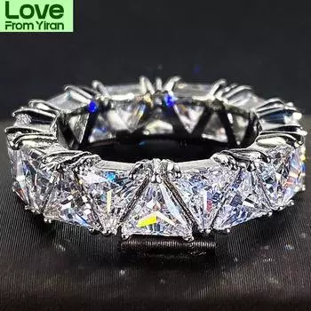 Новое роскошное треугольное кольцо из стерлингового серебра 925 пробы для женщин, подарок на годовщину, ювелирные изделия оптом R6505 10