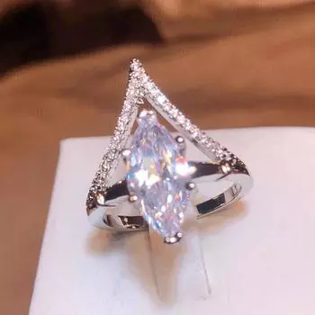 Новое роскошное V-образное кольцо с цирконием в форме конского глаза, женское кольцо 925, ювелирные изделия на день рождения, подарки, оптовая продажа 10 белый