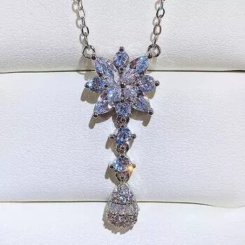 Новое роскошное женское ожерелье с кубическим цирконием серебряного цвета, модная подвеска с цветком, женские аксессуары для свадебной вечеринки 45cm