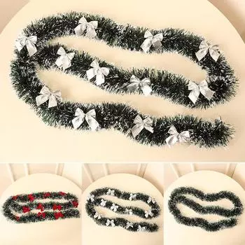 Новое рождественское украшение - гирлянда из полосок лент для вечеринки в виде елки с бантом 2 м 3#