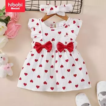 Новое розовое платье без рукавов с принтом в форме сердца hibobi 0-3 M белый