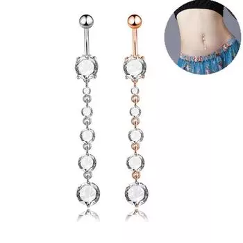 Новое розовое золото, серебро, длинная циркониевая струна, кольцо для пупка, ювелирные изделия для пирсинга пупка