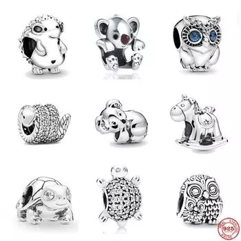 Новое серебро 925 пробы, европейская милая коала, черепаха, змея, подвеска из бисера, подвеска, подходит для оригинального браслета из стерлингового серебра, для женщин, ювелирных изделий