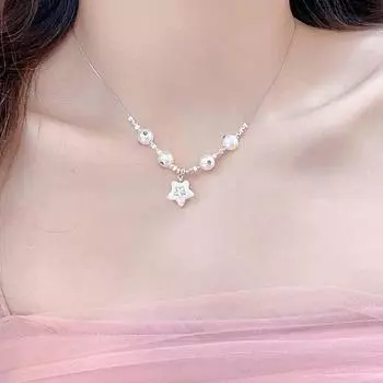 Новое серебряное ожерелье с цирконием и модным дизайном, пресноводный жемчуг, пятиконечная звезда, инкрустированная стразами, цепочка на воротнике