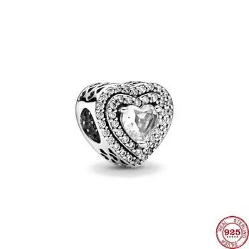 Новое серебряное сердце с белыми бусинами, подходящее для европейской моды, браслеты с подвесками, ювелирные изделия своими руками P478