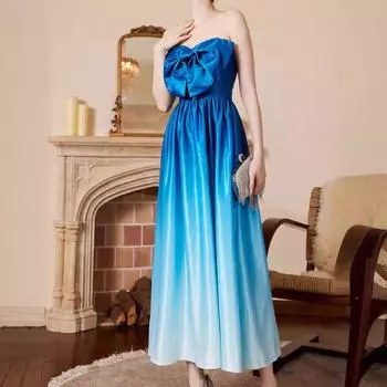 Новое сексуальное элегантное плавное изменение цвета топ-труба облегающее вечернее платье с бантом S синий