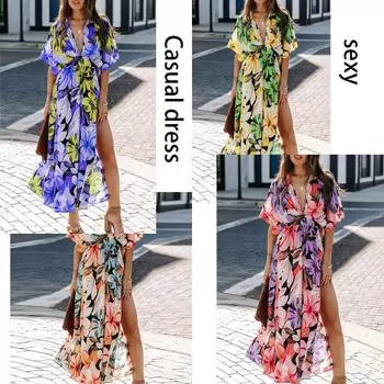 Новое сексуальное модное женское платье с разрезом и принтом в американском стиле с высокой талией S красный