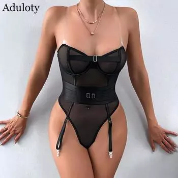 Новое сексуальное нижнее белье Aduloty, прозрачное невидимое боди с подтяжками и завязками на груди. S