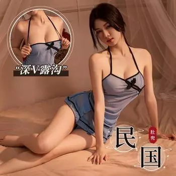 Новое сексуальное нижнее белье из трех частей с карманом на животе, соблазнительный сетчатый костюм ципао, прозрачная униформа, антикварная одежда One size