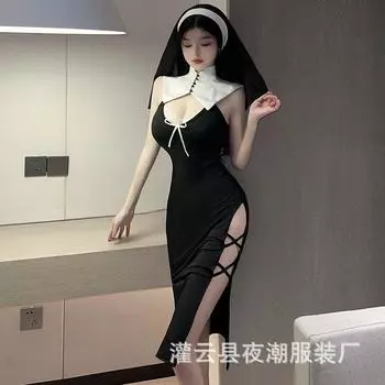 Новое сексуальное нижнее белье косплей монахиня cos униформа сексуальный секущийся кончик чистое желание костюм бесплатно 2718 average size