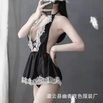 Новое сексуальное нижнее белье кружевное искушение глубокий V сексуальный спинка женская подвязка для чулок секущиеся концы ночная рубашка молочное платье волосы one size fits all