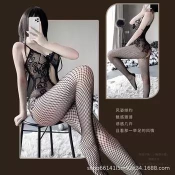Новое сексуальное нижнее белье, сексуальное соблазнительное сетчатое пальто, большой размер, цельный комплект эластичных носков из полой сетки 3101 One Size (80-75kg)
