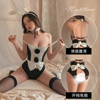 Новое сексуальное нижнее белье сексуальный кролик без снятия комбинезон страсть открытый файл послушный кролик женский секс пижама 2014 One size