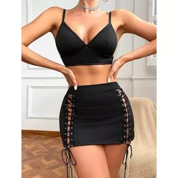 Новое сексуальное нижнее белье сексуальный женский бюстгальтер ремешок полые бедра юбка секс комплект оптом S
