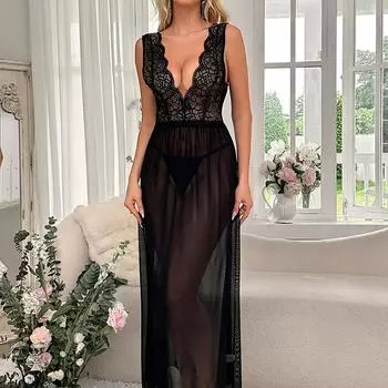 Новое сексуальное нижнее белье сексуальное женское кружевное сетчатое бант длинное платье ночная рубашка сексуальный костюм S