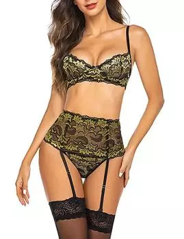 Новое сексуальное нижнее белье, сексуальное кружево, разрезной пояс для чулок, комплект из трех предметов. S
