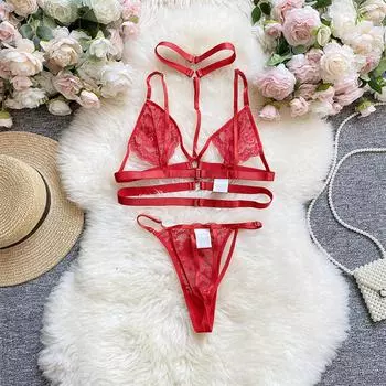 Новое сексуальное нижнее белье сексуальное кружевное соблазнительное комплект с полым трехточечным воротником S