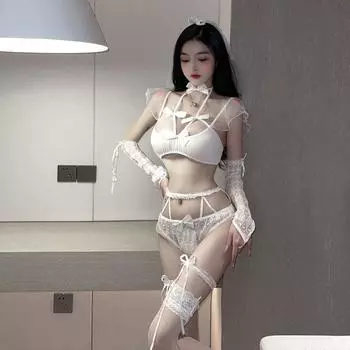 Новое сексуальное нижнее белье сексуальное кружевное свадебное платье с бантом из трех точек свадебный костюм для соблазнения One size