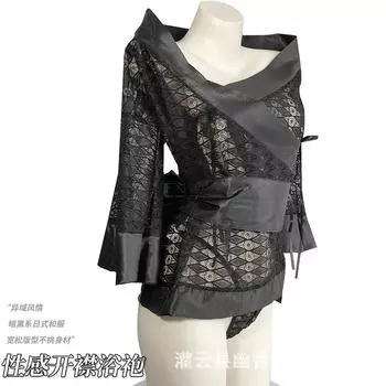 Новое сексуальное нижнее белье, темное японское кимоно, сексуальный халат, открытая ночная рубашка, цельный комплект будет отправлен от вашего имени. one size fits all чёрный