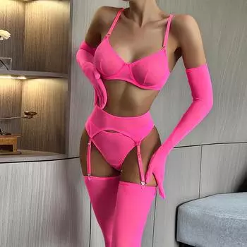 Новое сексуальное нижнее белье, висячие носки, перчатки, комплект сексуального нижнего белья S вино красного