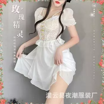 Новое сексуальное нижнее белье женское сексуальное вышитое розовое перспективное пижамное искушение страсть чистое желание фея ночная рубашка 2606 average size (80-55kg)