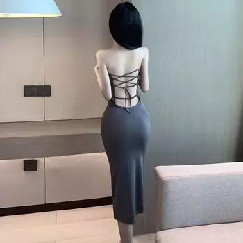 Новое сексуальное нижнее белье женское, не снимающееся, ледяной шелк, длинная юбка, чистое желание, соблазн с открытой спиной, полая перспектива, юбка на подтяжках, комплект со свитером One size