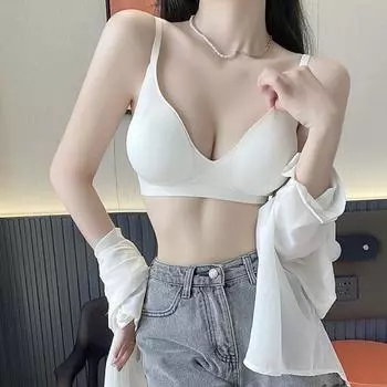 Новое сексуальное расширение в корейском стиле с маленькой грудью, сборками и верхней поддержкой, демонстрирующими большую съемную хлопковую чашу и приятный для кожи бюстгальтер. 70B белый