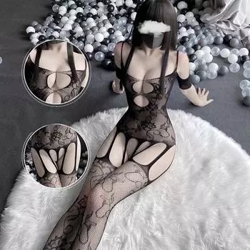 Новое сексуальное женское белье, сексуальное цельное ажурное сетчатое нижнее белье с большой открытой промежностью и росой на груди, подтяжки без бретелек, шелковые чулки One size