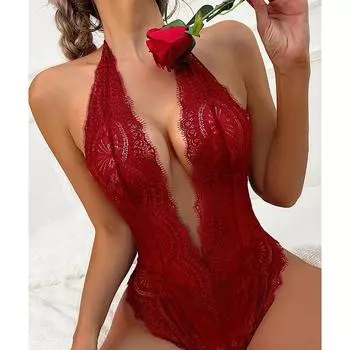 Новое сексуальное женское белье, женское кружевное полое боди, эротический костюм, платье Babydoll с глубоким v-образным вырезом, порно, нижнее белье, самый сексуальный костюм для тела S