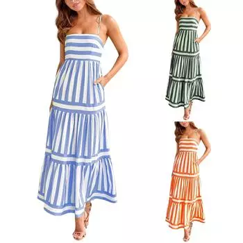 Новое сексуальное женское платье на бретелях без рукавов с принтом на подтяжках и большим подолом S чёрный