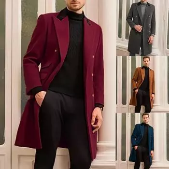 Новое шерстяное пальто большого размера для мужчин, повседневное пальто для полных и подходящих M темно-красного