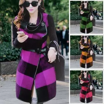 Новое шерстяное женское пальто 2024 года осень-зима Nizi контрастный цвет тренчкот японское и корейское пальто S жёлтый