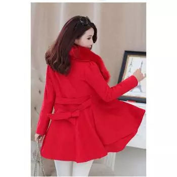 Новое шерстяное женское пальто осень-зима меховой воротник пальто Nizi корейский стиль тонкий топ S розовый