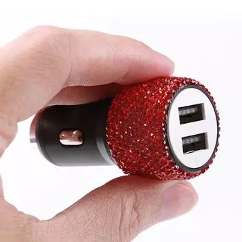 Новое шикарное автомобильное зарядное устройство USB 5 В 2,1 А, двухпортовый быстрый адаптер, розовый автомобильный декор, автомобильный стиль, алмазные автомобильные аксессуары, интерьер для женщин