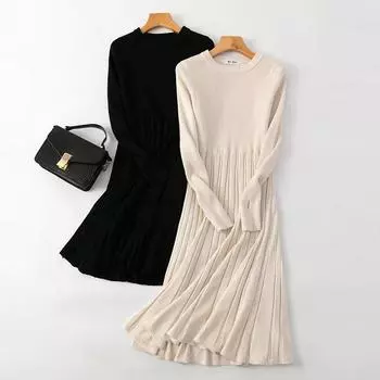 Новое шикарное женское длинное трикотажное платье-свитер макси, осенне-зимнее трикотажное платье А-силуэта, толстое платье в рубчик для рождественской офисной вечеринки One Size абрикосовый