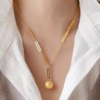 Новое стильное адаптивное ожерелье с матовым маленьким золотым шариком, универсальная модная мода высокого класса, легкая роскошная цепочка для свитера, костяная цепочка, интернет-красная шея Adjustable size