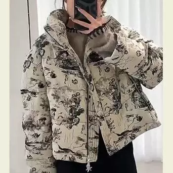 Новое стильное хлопковое пальто для женщин, зимнее короткое утолщенное хлопковое пальто в национальном стиле, модное пальто, свободное повседневное модное хлопковое пальто S