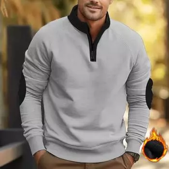 Новое столкновение цветов осень-зима свободный повседневный утепленный плотный свитер с воротником-стойкой и длинными рукавами на молнии для мужчин S тёмно-синий