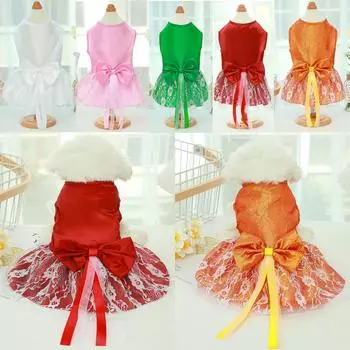 Новое свадебное платье для домашних животных, юбка для собаки с бантом, тонкая юбка принцессы, платье для кошки, одежда для собак S белый