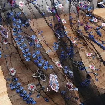 Новое свадебное платье из белой сетки с черной цветочной вышивкой 135*100 см, ткань VeilLace