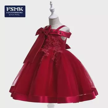 Новое свадебное платье принцессы на одно плечо с бисером и бантом для девочек 120 cm