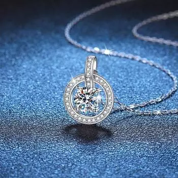 Новое сверкающее ожерелье с кулоном из муассанита D цвета 1 карат для женщин, стерлинговое серебро 925 пробы, бриллиантовое ожерелье на шею, ювелирные изделия 41-50cm&Zircon No GRA