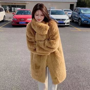 Новое свободное осенне-зимнее пальто из искусственной шерсти, повседневное женское меховое пальто средней и длинной длины, модное, более толстое S верблюд