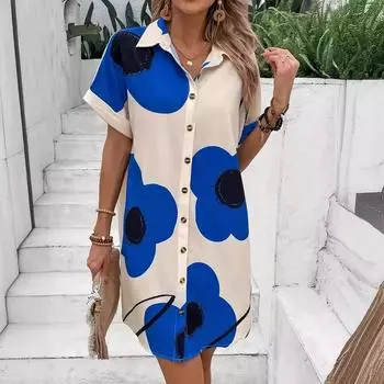 Новое свободное платье-рубашка с принтом для пляжного отдыха M