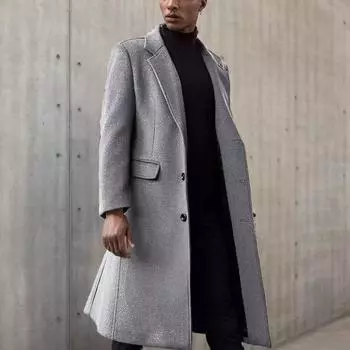 Новое удлиненное британское мужское длинное пальто шерстяное пальто мужское шерстяное пальто S чёрный