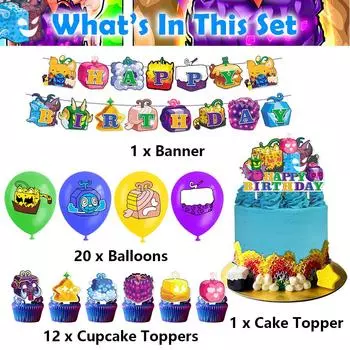 Новое украшение для дня рождения в стиле Blox Fruits, включая баннер, топперы для кексов, воздушные шары