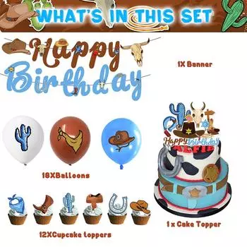 Новое украшение для вечеринки в стиле Вест Ковбой, 32 шт., включает баннер, воздушные шары, топперы для торта