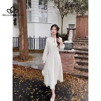 Новое улучшенное платье Ципао в китайском стиле с кружевной пряжкой на талии, однотонное платье с длинными рукавами и вышивкой